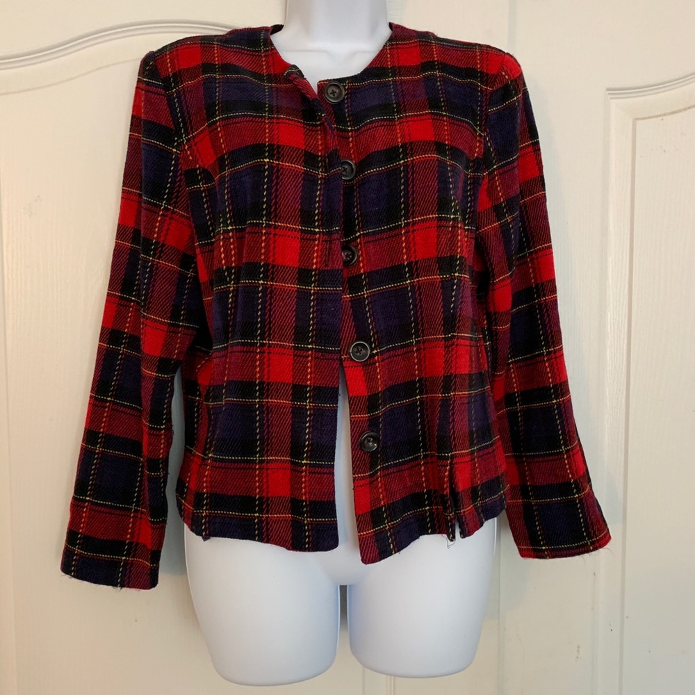 Button Down Plaid Window Panel Blazer Cardigan - image 1